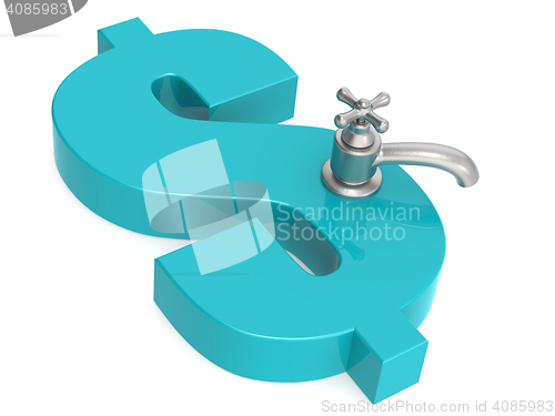 Image of Blue dollar sign with water faucet