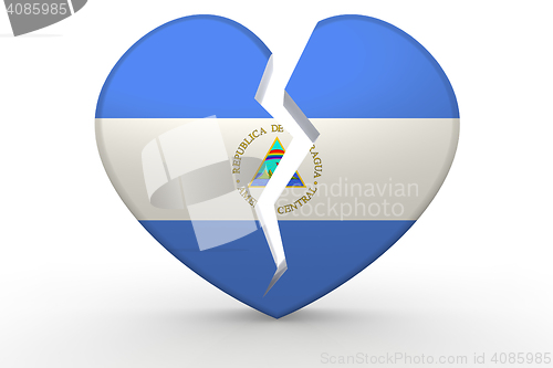 Image of Broken white heart shape with Nicaragua flag