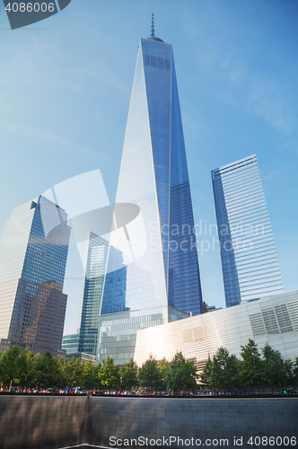 Image of One World Trade Center and 9/11 Memorial in New York