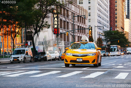 Image of Yellow cab at the street of Manhattan