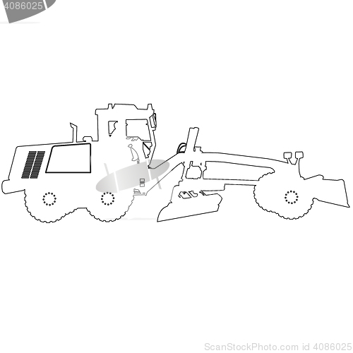 Image of Silhouette of a heavy road grader. illustration.