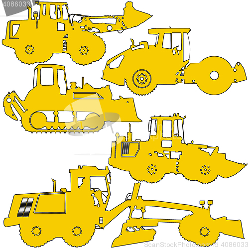 Image of Set  silhouettes  road construction equipment. illustration.