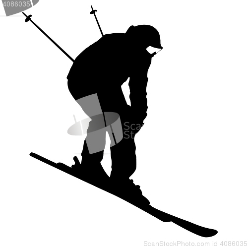 Image of Mountain skier  speeding down slope. sport silhouette.