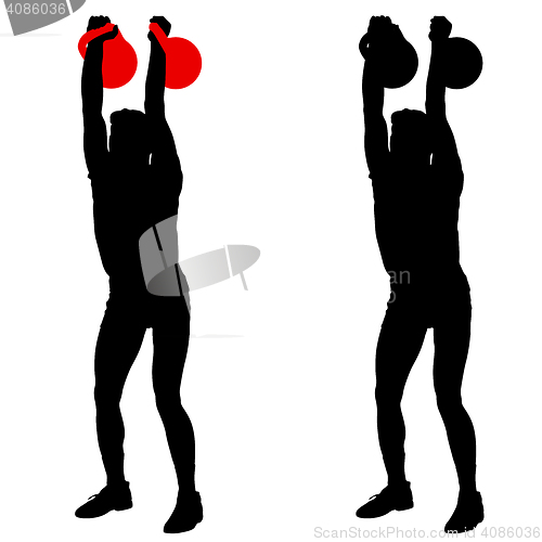 Image of Silhouette muscular man holding kettle bell.  illustration.