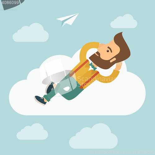 Image of Beard man lying on a cloud