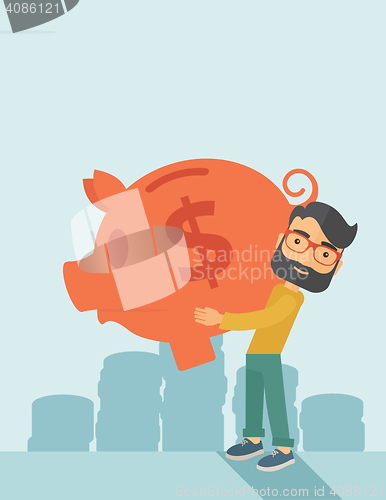 Image of Man with his big piggy bank