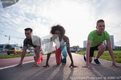 Image of multiethnic group of people on the jogging