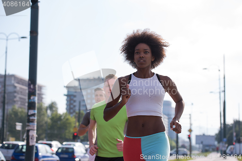 Image of multiethnic group of people on the jogging