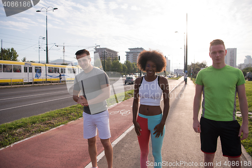 Image of multiethnic group of people on the jogging