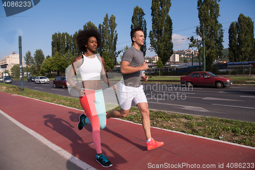 Image of multiethnic group of people on the jogging