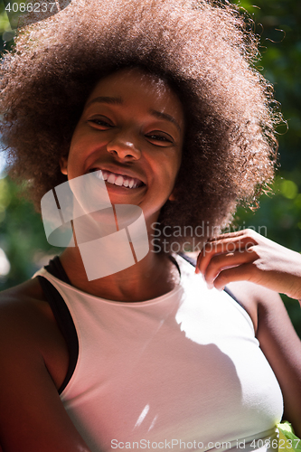 Image of Close up portrait of a beautiful young african american woman sm