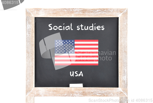 Image of Social studies with flag on board
