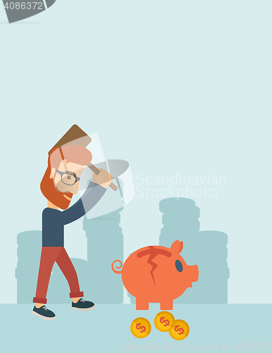 Image of Man breaking piggy bank