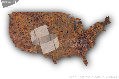 Image of Map of the USA on rusty metal