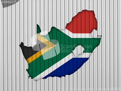 Image of Map and flag of South Africa on corrugated iron