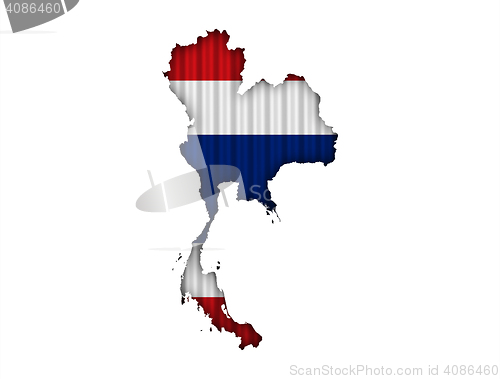 Image of Map and flag of Thailand on corrugated iron