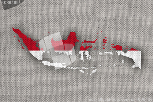 Image of Map and flag of Indonesia on old linen