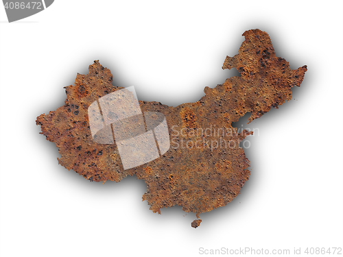 Image of Map of China on rusty metal