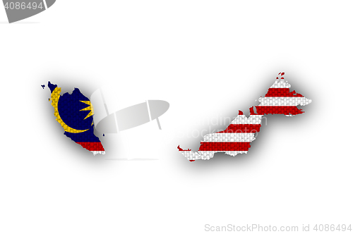 Image of Map and flag of Malaysia on old linen
