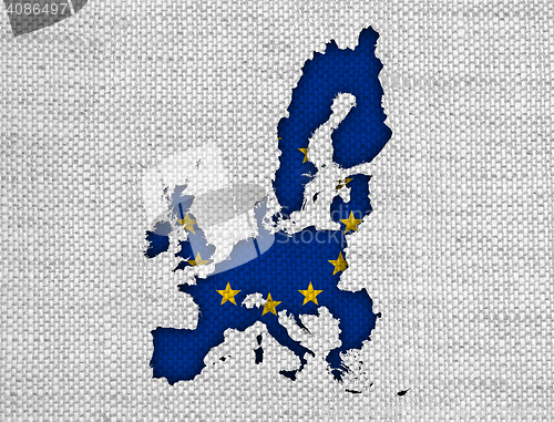 Image of Map and flag of the EU on old linen