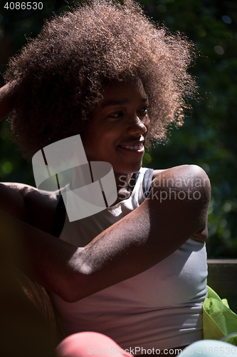 Image of Close up portrait of a beautiful young african american woman sm