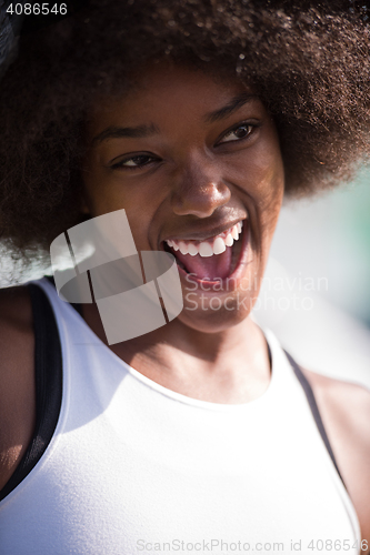 Image of Close up portrait of a beautiful young african american woman sm