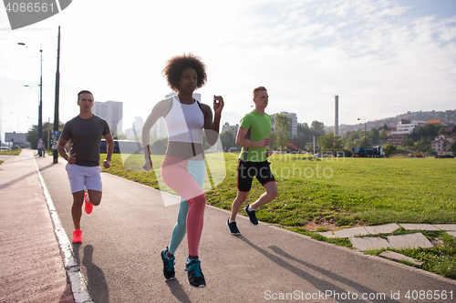 Image of multiethnic group of people on the jogging