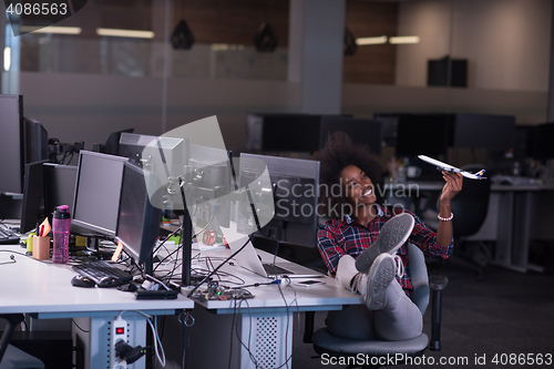 Image of portrait of a young successful African-American woman in modern 