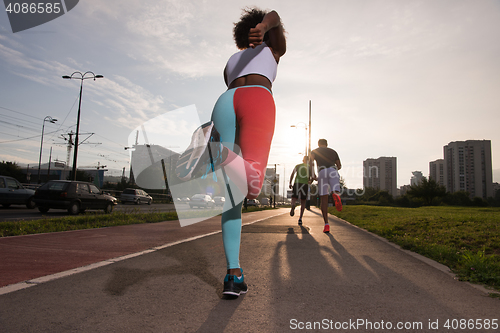 Image of multiethnic group of people on the jogging