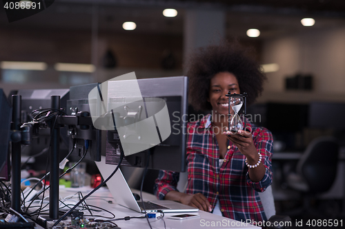 Image of portrait of a young successful African-American woman in modern 