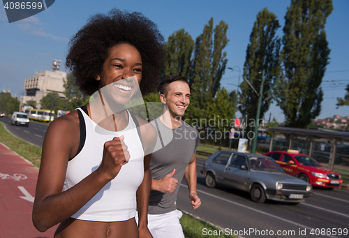 Image of multiethnic group of people on the jogging