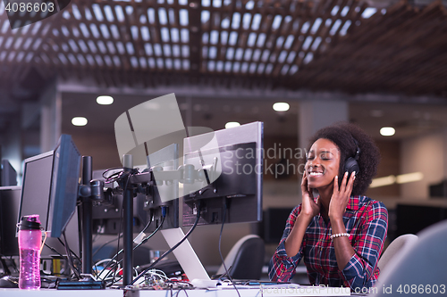 Image of portrait of a young successful African-American woman in modern 