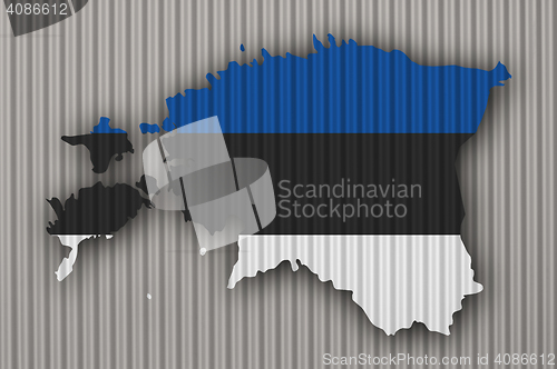 Image of Map and flag of Estonia on corrugated iron