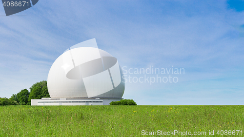 Image of Big radar sphere part of radio communication complex earth stati