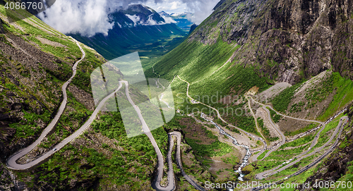 Image of Troll\'s Path Trollstigen or Trollstigveien winding mountain road