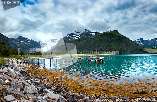 Image of Glacier on the viewing platform. Svartisen Glacier in Norway.