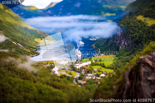 Image of Geiranger fjord, Norway Tilt shift lens.