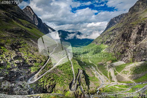 Image of Troll\'s Path Trollstigen or Trollstigveien winding mountain road