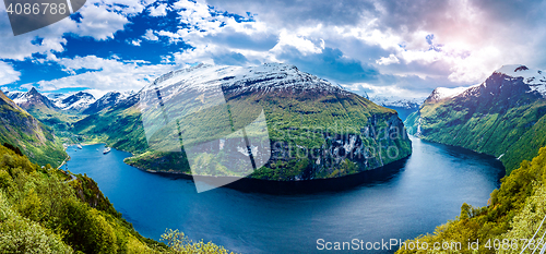 Image of Panorama Geiranger fjord, Norway.