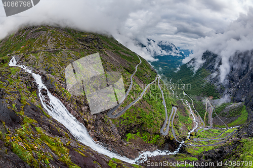 Image of Troll\'s Path Trollstigen or Trollstigveien winding mountain road
