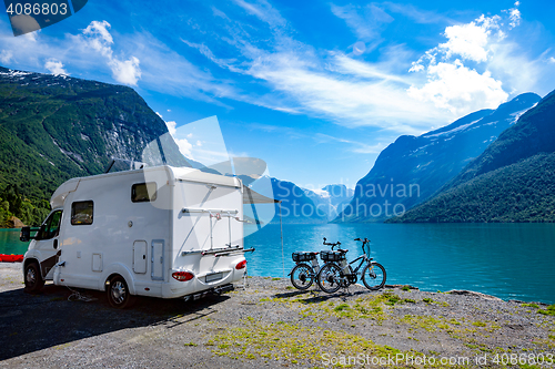 Image of Family vacation travel, holiday trip in motorhome