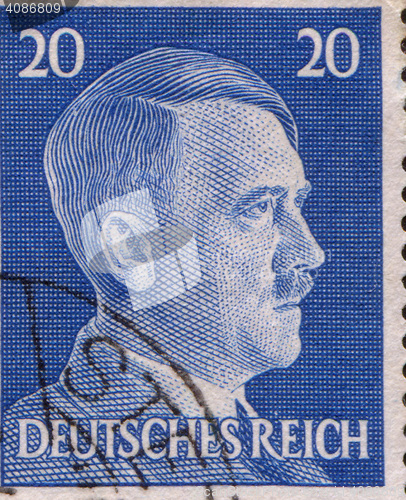 Image of GERMANY - CIRCA 1942: A stamp printed in Germany shows portrait of Adolf Hitler, circa 1942.