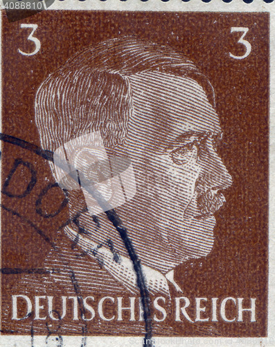 Image of GERMANY - CIRCA 1942: A stamp printed in Germany shows portrait of Adolf Hitler, circa 1942.