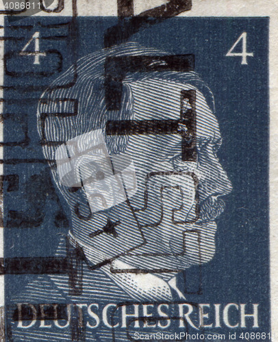 Image of GERMANY - CIRCA 1942: A stamp printed in Germany shows portrait of Adolf Hitler, circa 1942.