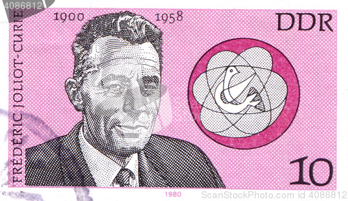 Image of GERMANY - CIRCA 1980: a stamp printed in Germany showing Frederic Joliot-Curie, French Physicist, circa 1980