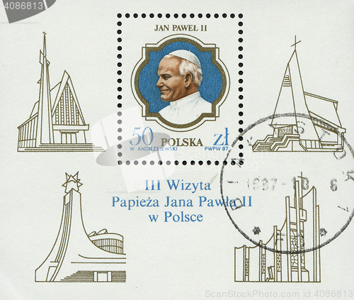 Image of POLAND, circa 1987: postage stamp printed in Poland showing an image of John Paul II, circa 1987