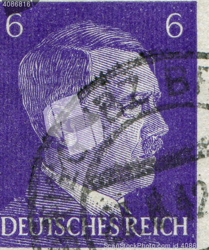 Image of GERMANY - CIRCA 1942: A stamp printed in Germany shows portrait of Adolf Hitler, circa 1942.