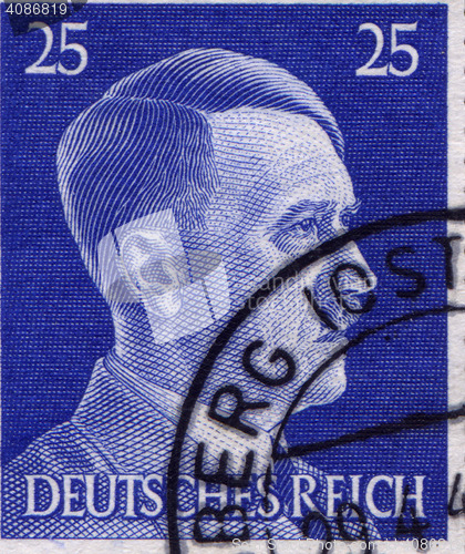 Image of GERMANY - CIRCA 1942: A stamp printed in Germany shows portrait of Adolf Hitler, circa 1942.