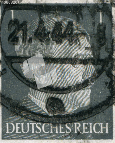 Image of GERMANY - CIRCA 1942: A stamp printed in Germany shows portrait of Adolf Hitler, circa 1942.