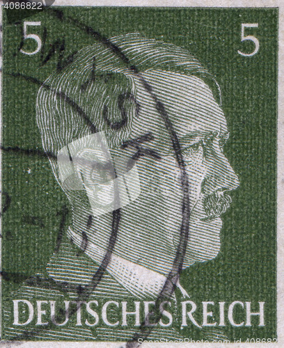 Image of GERMANY - CIRCA 1942: A stamp printed in Germany shows portrait of Adolf Hitler, circa 1942.